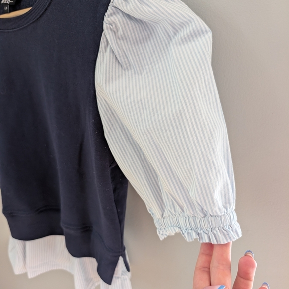 2/$20 George Navy and White Puff Sleeve Sweatshirt Large - Picture 2 of 4